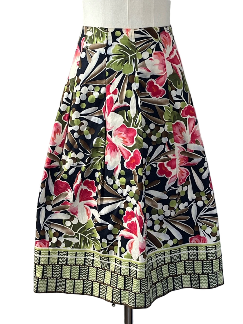 Vintage Talbots Floral A-Line Midi Skirt Black Pink Size 16W
